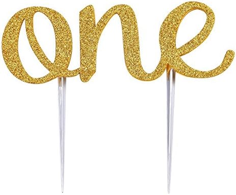 1st First Birthday One Cake Topper Decoration Double Sided Gold Glitter