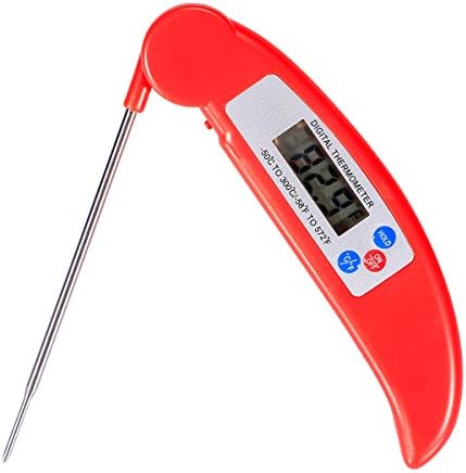 Digital Instant Read Thermometer Ultra Fast Digital Cooking Tool with LCD Screen Auto Shutdown HOLD Feature Best for Food, Meat, Grill, Candy, BBQ, Milk, and Bath Water (Red)