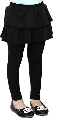 Little Girls Footless Leggings with Mini Ruffle Skirt Stretchy Cotton Pantskirt