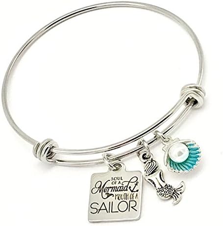 Soul of a Mermaid, Mouth of a Sailor Beach Bangle Bracelet with Enamel Shell