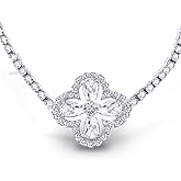 Luckstick White Crystal Four Leaf Clover Necklace, 18K Gold Plated, Manifestation Necklace for Good Luck, Crystal Necklace for Women