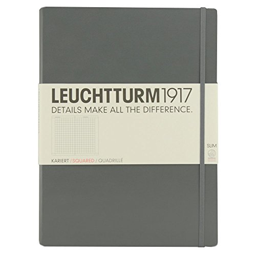 LEUCHTTURM1917 - Notebook Hardcover Master Slim A4+ - 123 Numbered Pages for Writing and Journaling (Anthracite, Squared)