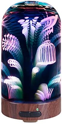 JANEFUH Natural Aromatherapy Oil Diffuser with 3D Glass 100ml Water Tank, Wood-Grain Pedestal and Soft Color-Changing Lights (Color : Multi-colored)