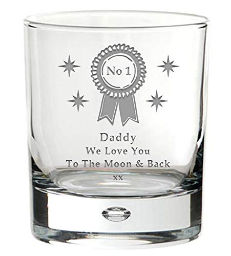 No 1 Daddy We Love You to The Moon and Back Engraved Whiskey Whisky Glass Tumbler from Children Kids