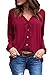 roswear Women's Casual V Neck Cuffed Long Sleeve Button Down Shirts Blouses Tops