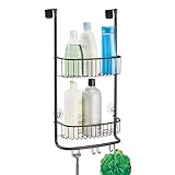 mDesign Over the Door Bathroom Shower Caddy for Shampoo, Conditioner, Soap, Razor - 3 Hooks, Bronze