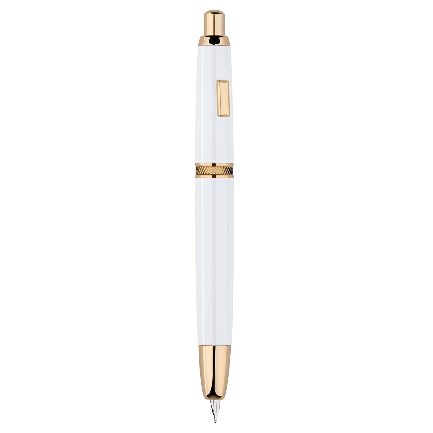 Majohn A1 Press Fountain Pen Fine Nib with Converter, Retractable White Golden Writing Set (No Clip Version)