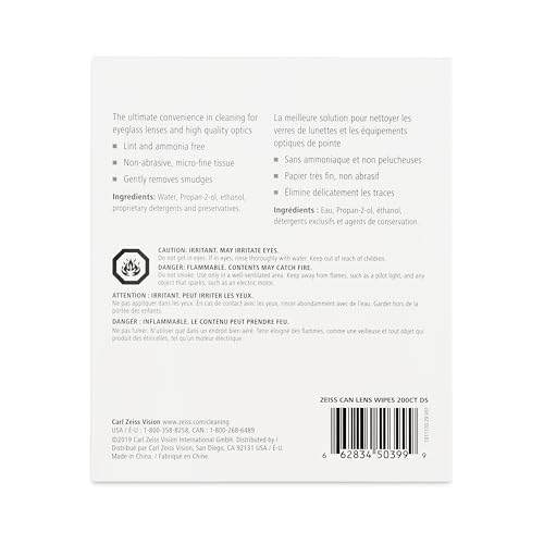 ZEISS Pre-Moistened Lens Cleaning Wipes, 200 Count