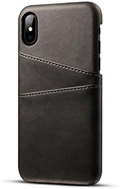 iPhone X - Leather Case with Card Holder, Support Wireless Charging. Thinnest Genuine Leather Cover Case Black (black)