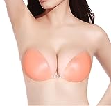 ELENKER Women's Strapless Self Adhesive Silicone Push-Up Invisible Bra D Cup