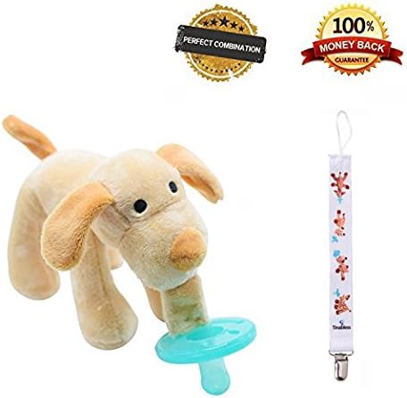 Tinabliss Infant Pacifier with Plush Stuffed Animal Cute Dog Toys and pacifier Clip