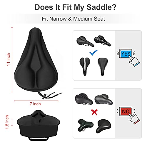 Suleto Bike Seat Cover, [Super Soft & Durable] Gel Bicycle Seat Cushion for Women Men Comfort Anti-Slip Bike Saddle Cushion Pad Fits Exercise/Spin/Cruiser/Mountain Bike Cycling with Waterproof Cover