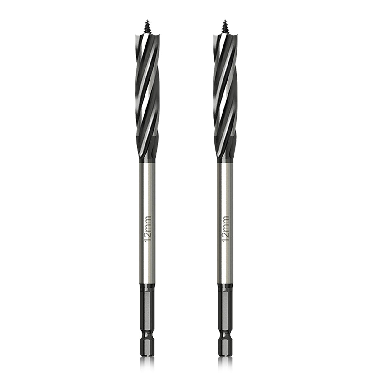 Meccion Wood Drill Bit 12mm x 165mm x 2pcs Professional Self Feed Speed Auger Drill Bit 1/4 Inch Hex Shank Woodworking Hole Drill Bit