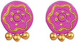 Handmade Terracotta Earring Set_Fashion Jewellery for Women / Girls ( Pink & Gold )
