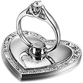 Cell Phone Ring Holder Grip Turns 360° Degrees & 180° Degrees Adjustable to Fit Your Needs Helps Stabilize Phone for Selfies and Wall Hook 4 Colors Available Heart Design 62902 (D - Silver)
