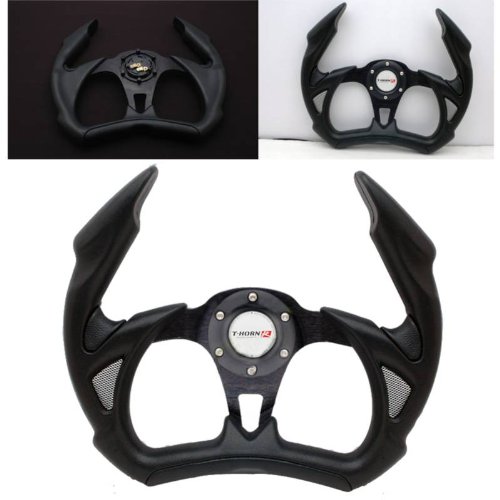 SPPC Universal Open Top Jet Style JDM Racing Steering Wheels (Black PVC