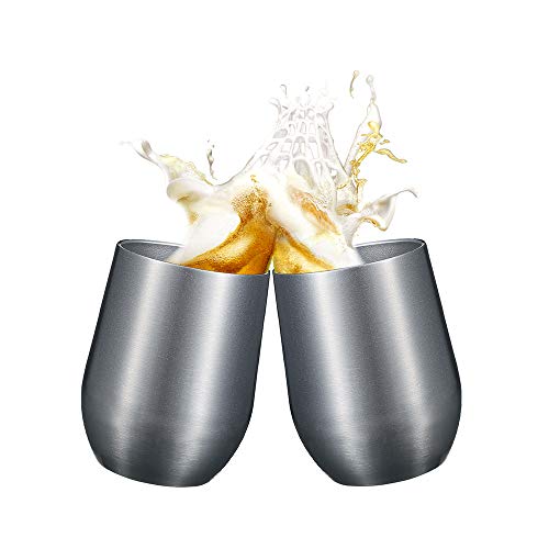 2 Pack 12 oz Wine Tumbler with Lids, Double Wall Vacuum Insulated Stainless Steel Stemless Wine Glass, Travel Coffee Mug Cup for Wine, Drinks, Champagne, Cocktails (Include Straws & Brush) (Silver) - Thumbnail 4