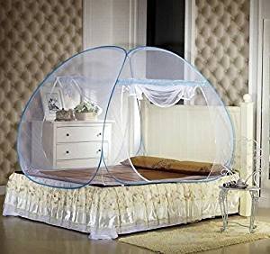 Royal Double Bed Foldable Mosquito Net with Border (Blue)