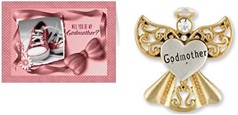 Will You Be My Godmother Card and Godmother Angel Pin - Girl Set (2 Pieces)