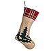 SANNO 18 inch Burlap Christmas Stockings, Large Bulk Woodland Moose Reindeer with Red Plaid Tartan Cuff Candy Bag Toy Socks Hanging Family Decorations Holiday Ornament