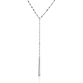 Tikiville Handmade Sterling Silver Lariat Necklace with Bar Dainty Drop Y Chain Necklaces for Women