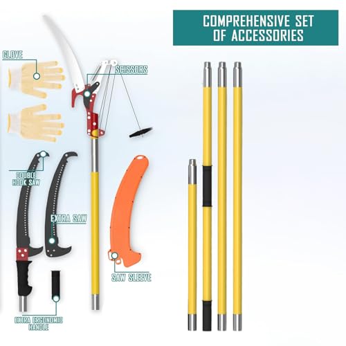 Manual Tree Pruner, 2-4m Pole Saws for Tree Trimming, Sharp Steel Blade and Scissors for High Branches Pruning