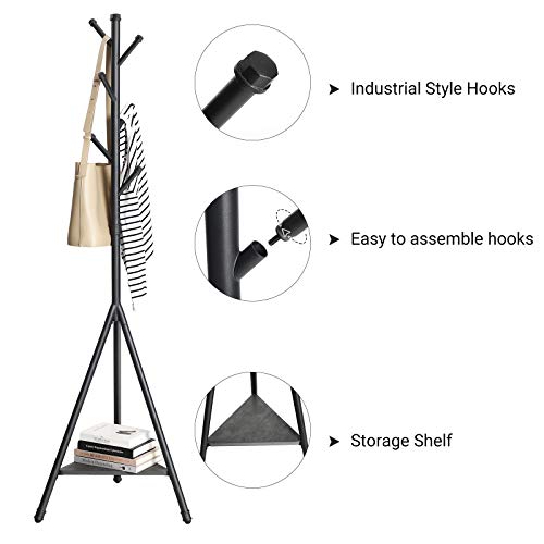SONGMICS Coat Rack Stand with 6 Hooks and Storage Shelf, Urban