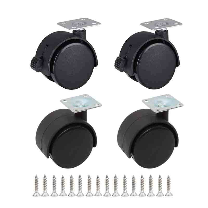 Swivel Stem Castor Wheels, 40mm up to 100KG, Furniture Castor Wheels with Brakes, No Floor Marks Silent 360° Smooth Rotation Caster for Furniture, 2 Caster with Brakes 2 Non Brakes, Black