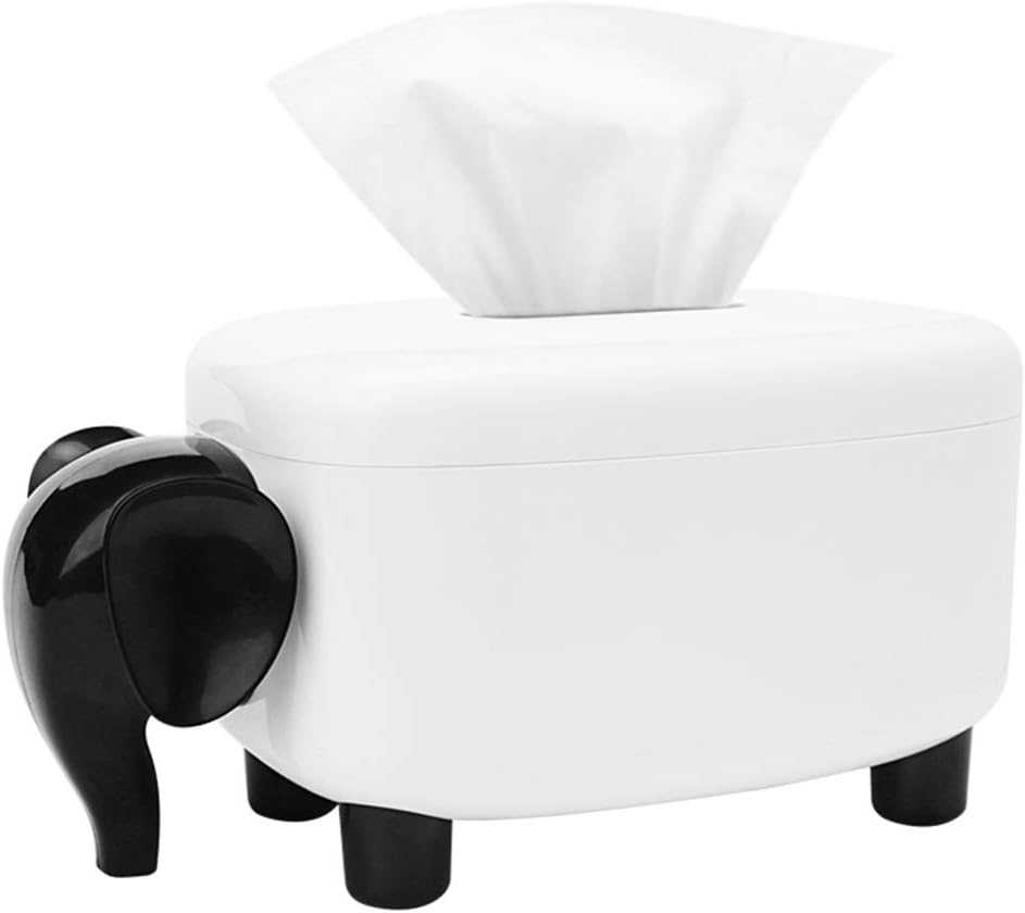 Exttlliy Creative Elephant Shape Tissue Box Cover Holder Plastic Pumping Paper Case Dispenser for Home Office Decoration (Black White)