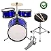 Drum Set Kids Children's Junior Beginner Drum Kit with Cymbals Stands Stool Sticks Metallic Blue,Metallic Royal Blue, 3-Piece Set