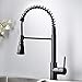 SHAMANDA Brass Kitchen Faucet High Arc Spring Kitchen Sink Faucet with Sprayer Single Handle Hole Pull Down Bar Sink Faucet Matt Black, L60001-7