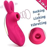 Rabbit G-spot Clitoral Sucking Vibrator for clit nipple stimulation, Treediride Rechargeable Silicone Vagina Anal Mini Sucker Waterproof Licking Tongue Vibrators Sex Toy with 10 Modes for Women Couple