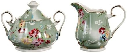 Gracie China Shabby Rose Porcelain 2-Piece Sugar and Creamer Set, Shabby Rose Green