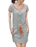Allegra K Ladies Split Neck with Pockets Drawstring Mini Tee Dresses