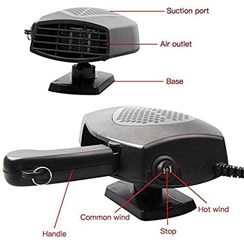 Aochol Windshield Car Heater, Fast Heating Quickly Defrosts Defogger, 2 in 1 Heating/Cooling Function 3-Outlet Car Heater, Plug Adjustable Thermostat in Cigarette Lighter 12V 150W