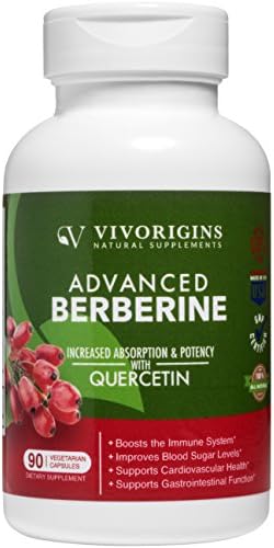 Advanced Berberine 600mg per capsule with Quercetin for Increased Absorption & Potency to Support Cardiovascular Health & Digestion-Boost Immune System & Energy -Healthy Blood Sugar Levels-90 veg caps