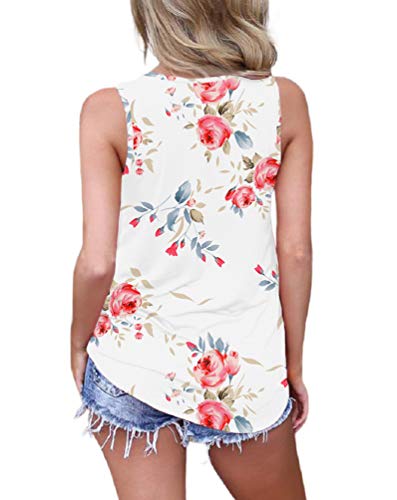 Feiersi Women's Sleeveless Criss Cross Print Casual Tank Tops Basic Blouse(Floral White,XL)