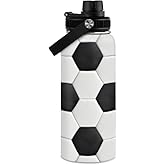 Soccer Water Bottle with Lid - 32oz Insulated Stainless Steel Sport Bottles - Gift for Men Soccer Player Fan Coach