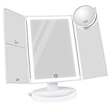 SUPRENT [Upgraded] Makeup Mirror with 36 LED Lights, 10x/3x/2x Magnification, 4 Tape-lights Vanity Mirror with Touch Button, AAA and USB Powered, Portable High-Definition Cosmetic Mirror (White)