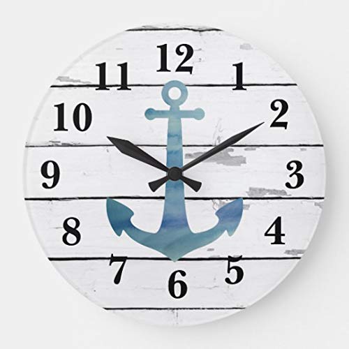 Moonluna Nautical Blue Anchor Shiplap Rustic Decor Wooden Wall Clock For Living Room Bedroom Kitchen Home Office Decoration 14 Inches Buy Online In Malta At Desertcart Productid 92627314
