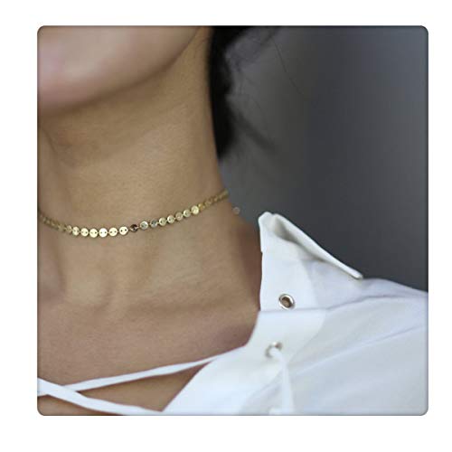SEUSUK Gold Coin Choker Necklace Dainty Chain 14K Gold Fill Round Wafer Boho Beach Simple Delicate Initial Handmade Minimalist Cute Gold Jewelry for Women Gift