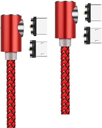 2 Pack Magnetic Cable 1m+3m 90 Degree Right Angle Braided Charger Cord 360 Degree Rotating Round Head Compatible with All Android Micro USB & Type C Devices (2 Cable with 4 Plugs)