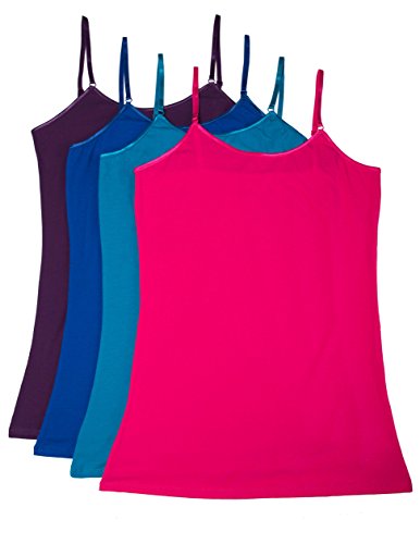 Caramel Cantina 4 Pack Plus Cotton Spandex Cami (1X, Purple/Royal/Teal/Pink)