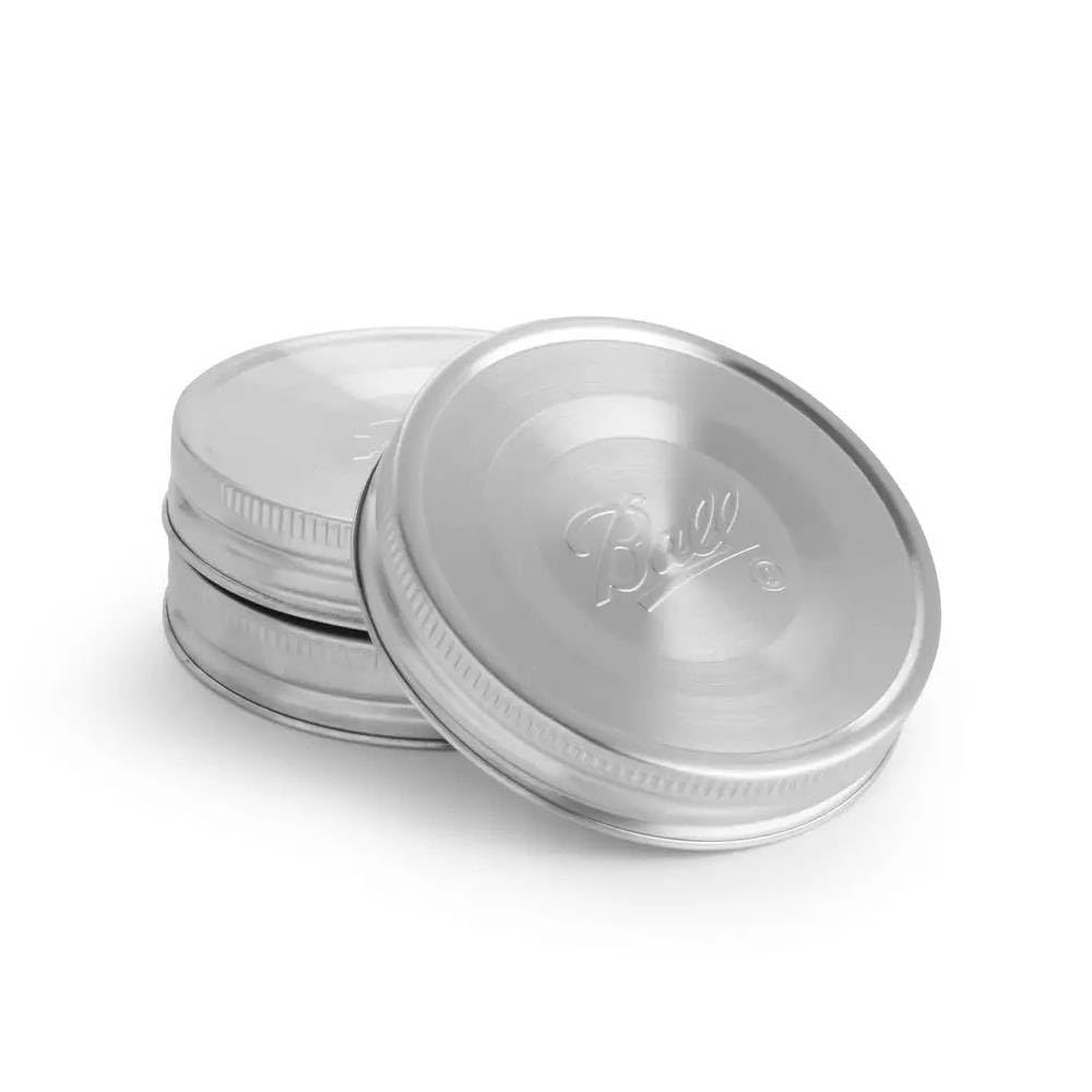 Photo 1 of Ball Reusable Mason Jar Lids, Stainless Steel Storage Lids with Silicone Gaskets for an Airtight Seal, Wide Mouth, One Pack of 3, Silver