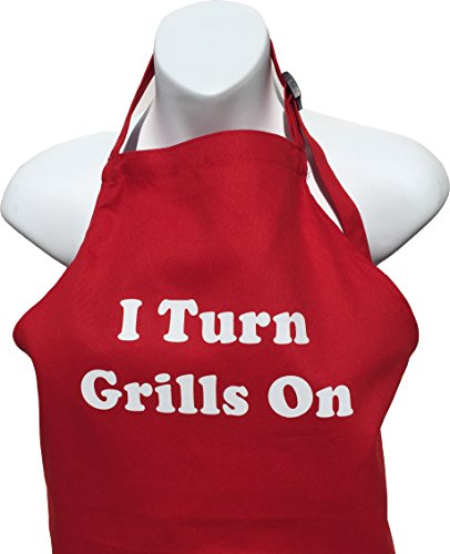 BBQBud Men's Fun Grilling Apron: I Turn Grills On (Red)