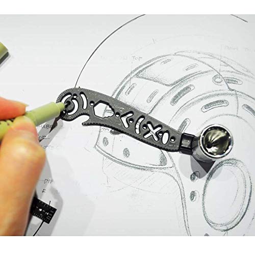 Multi-Function Drawing Tool Scale Ruler Measuring Templates with A Curved Profile, Metallic Ruler Mini Compass Protractor Combo Patterns Versatile Utensil Drafting Kits - Thumbnail 5
