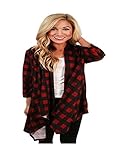 Yesido. Cotton Red Black Plaid Shirt, Red Black Plaid Long Sleeve Women Shirt
