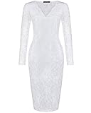 OUGES Womens Long Sleeve Floral V-Neck Bridesmaid Lace Dress
