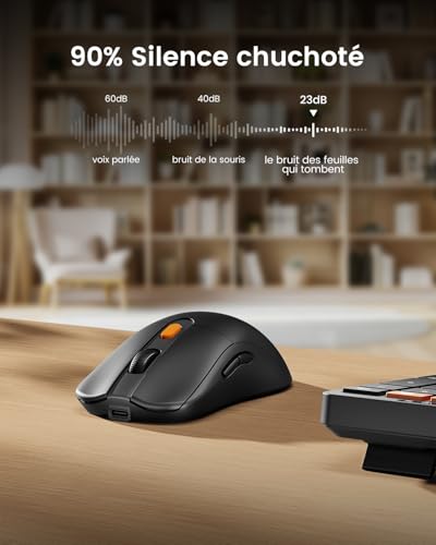 ProtoArc KM60 Rechargeable Wireless Keyboard Mouse Pack with Wrist Rest, Full Size, 2.4G + 2 x Bluetooth, for Laptop, PC, Mac, Windows, French AZERTY – Black