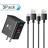 Amoner Adaptive Fast Charging USB Charger, 25W Dual Port USB Adaptor with 2Pack 4ft Type C Cables Compatible with Samsung Galaxy s10 s10+ s9 s9+ s8 s8+ Note 8 Note 9 & More(1 Charger + 2 Cable)